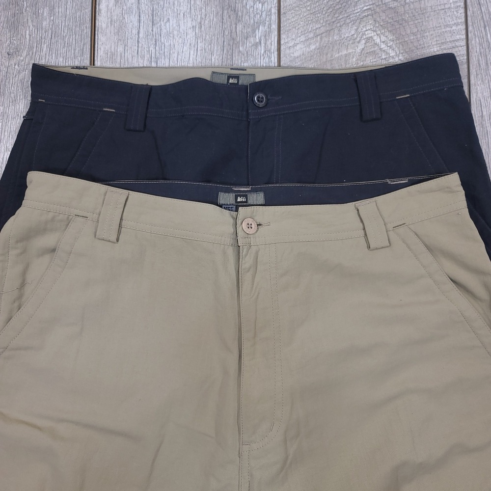 Lot of 2 REI Hiking Pants Men 36x30 Black Khaki Bundle UPF Outdoor Trousers